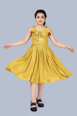 Mirrow Trade Girls Midi/Knee Length Party Dress(Yellow, Sleeveless)