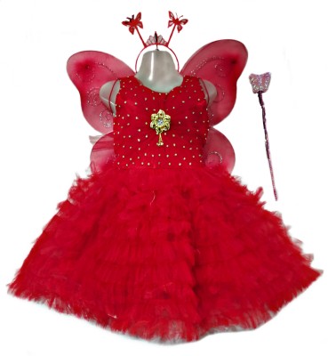 THERAJSTORE Baby Girls Midi/Knee Length Festive/Wedding Dress(Red, Sleeveless)