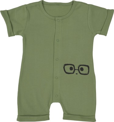 Tiny heaven Romper For Baby Boys & Baby Girls Casual Printed Cotton Blend(Green, Pack of 1)