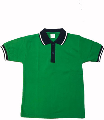 Rajindras Boys Solid, Self Design Cotton Blend Regular T Shirt(Green, Pack of 1)