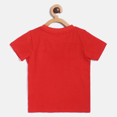 MINI KLUB Boys Self Design Pure Cotton Regular T Shirt(Red, Pack of 1)
