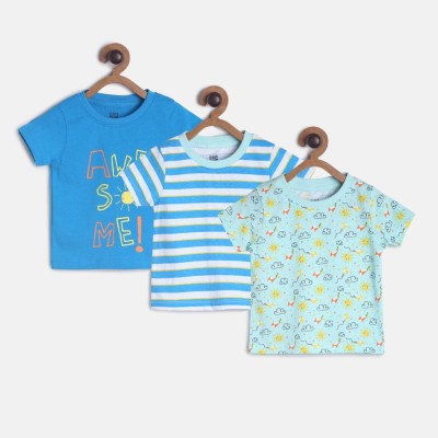 MINI KLUB Baby Boys Self Design Pure Cotton Regular T Shirt(Multicolor, Pack of 3)