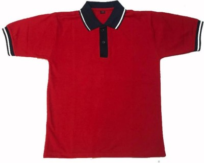 Rajindras Boys Solid Cotton Blend Regular T Shirt(Red, Pack of 1)