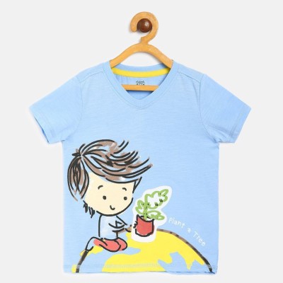 MINI KLUB Baby Boys Printed Cotton Blend T Shirt(Blue, Pack of 1)