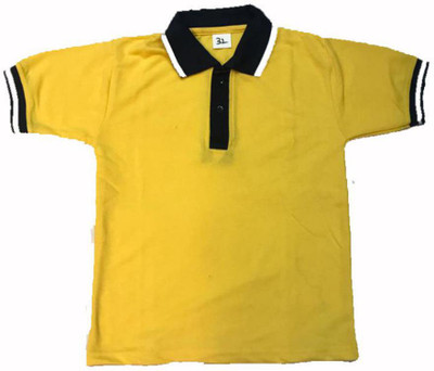 Rajindras Boys Solid, Self Design Cotton Blend Regular T Shirt(Yellow, Pack of 1)