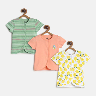 MINI KLUB Baby Girls Printed Pure Cotton Regular T Shirt(Multicolor, Pack of 3)