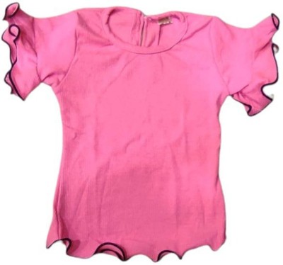 Buble Duble Baby Girls Casual Cotton Blend Peplum Top(Pink, Pack of 1)