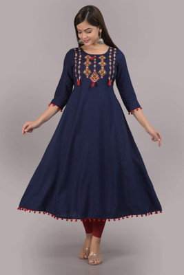VASANT APPAREL Women Embroidered Anarkali Kurta(Blue)