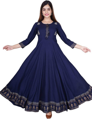 Poonam Fashion Women Embroidered Anarkali Kurta(Blue)