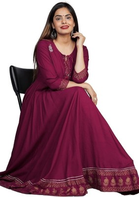 FENSIYA Women Printed Anarkali Kurta(Maroon)