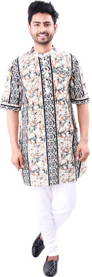 rayie collection Men Printed Straight Kurta(Beige)
