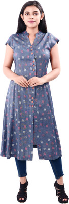 rayie collection Women Printed A-line Kurta(Grey)