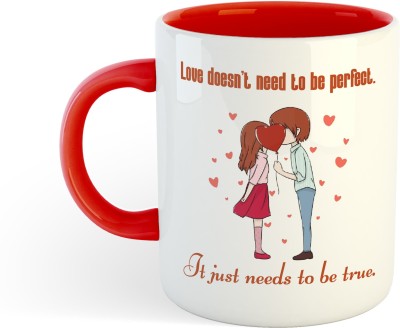 Ashvah Love Doesn’t Need to be Perfect Best Valentines Day Gift for Hubby, Wife -Red Ceramic Coffee Mug(350 ml)