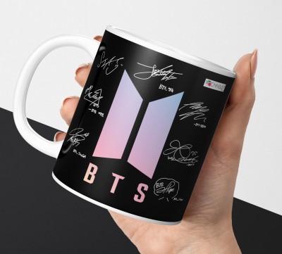 NH10 DESIGNS BTS Signature BTS Army BTS Bangtan Boys Vogue Music Band V Suga J-Hope Jungkook Jin Jimin Rm BTS Signature Cup Army Best Gift for Boys Girl BTS Lovers(BTSNW-1) Ceramic Coffee Mug(350 ml)