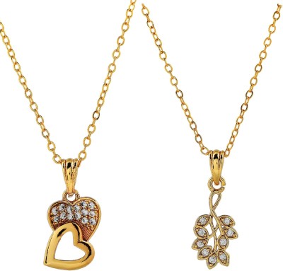 PYR Fashion Combo of 2 Chain with 2 Pendant Gold Plated Necklace Chain for Girls Women Gold-plated Plated Brass Chain