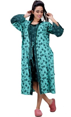 CLYMAA Women Nighty with Robe(Green)