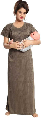 MISS MARY Women Maternity/Nursing Nighty(Brown)