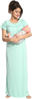 MISS MARY Women Maternity/Nursing Nighty(Light Green)