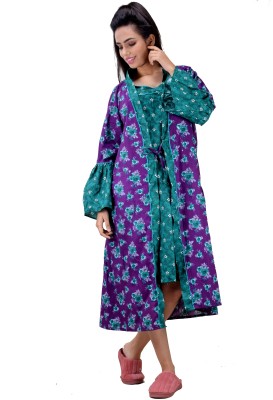 CLYMAA Women Nighty with Robe(Purple)