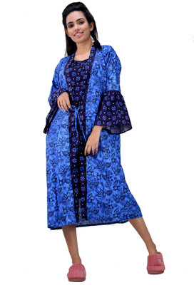 CLYMAA Women Nighty with Robe(Blue)