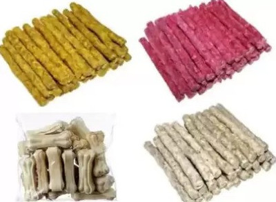 Hundur Store combo Chicken munchy+Mutton Munchy +Munchy Natural+White Bone 3Inch (each 500g) Chicken, Mutton, Vegetable Dog Chew(2 kg, Pack of 4)