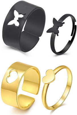 Stylewell CMB7786 Valentine Day Couple Promise Matching Butterfly & Heart Finger Rings Set Stainless Steel Ring Set