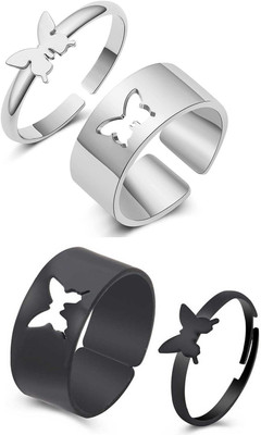 Ruhi CMB7744 Valentine's Day Couple Promise Matching Butterfly Finger Rings Set Stainless Steel Ring Set