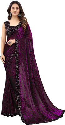 Crystalvilla Self Design Bollywood Lycra Blend Saree(Purple)
