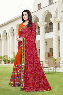 QEXTY Embroidered Bollywood Georgette Saree(Red)