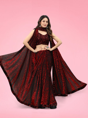 BRAHMANI TEXTILE Self Design Bollywood Lycra Blend Saree(Maroon)