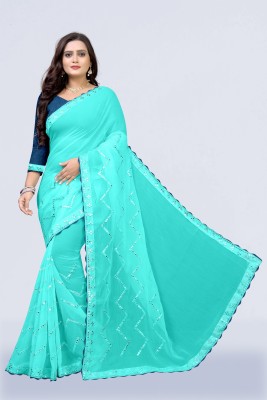 pal fashion Embroidered Bollywood Chiffon Saree(Light Blue)