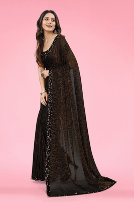 Aarya creation Self Design Bollywood Lycra Blend Saree(Brown)