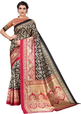 PINK WISH Printed Daily Wear Art Silk Saree(Black)