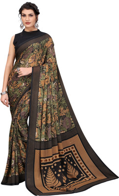 RENSILAFAB Floral Print Daily Wear Georgette Saree(Black)