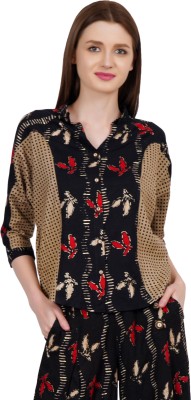 ART OF CLOTHING Women Printed Casual Black Shirt