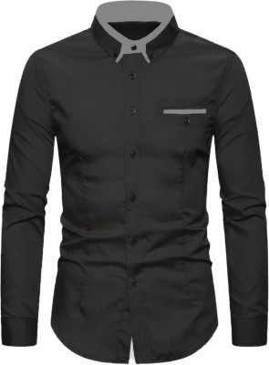 Glusic Trends Men Solid Formal Black Shirt