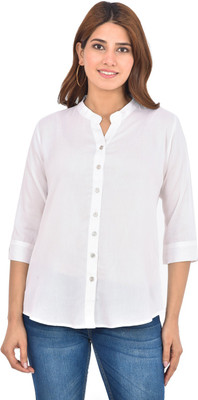 FABISHO Women Solid Casual White Shirt