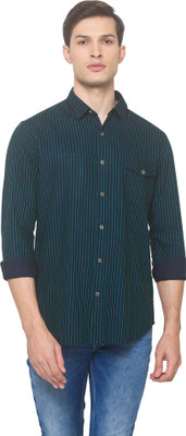 SNX Men Striped Casual Dark Blue Shirt