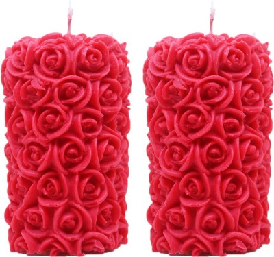 Shraddha Creation Rose Designer Pillar Double Red Rose Candle(Red, Pack of 2)