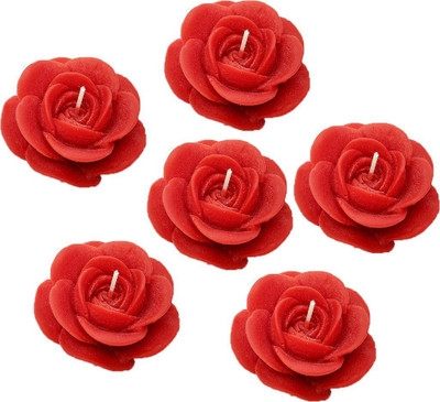 Shraddha Creation Floating Rose Candle(Red, Pack of 6)