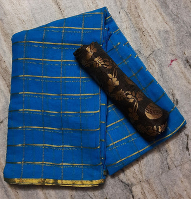 Stylish Sarees Checkered Bollywood Chiffon Saree(Light Blue)