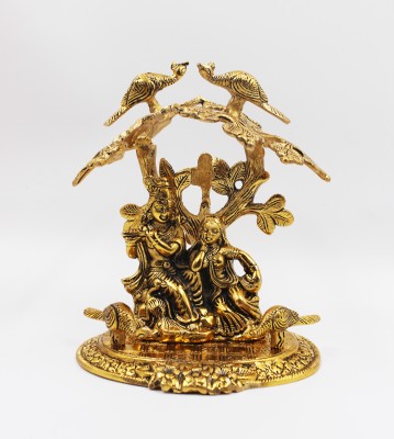 INFINITIVE BAZAAR Lord Radha Krishna Playing Basuri Under Tree Decorative Showpiece  -  18 cm(Metal, Gold)