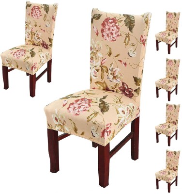 Miappi Home Furnishings Polyester Floral Chair Cover(Beige Pack of 6)