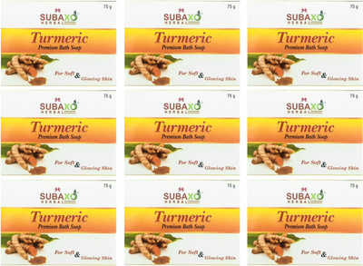 Subaxo HERBAL TURMERIC PREMIUM BATH SOAP 9 PC EACH OF 75 G(9 x 75 g)