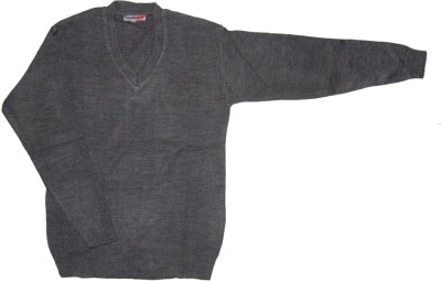 Rajindras Solid, Self Design V Neck Casual Boys Grey Sweater