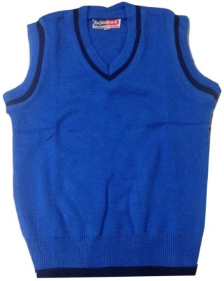 Rajindras Solid, Self Design V Neck Casual Boys Blue Sweater
