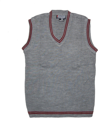 Rajindras Solid, Self Design V Neck Casual Boys Grey Sweater