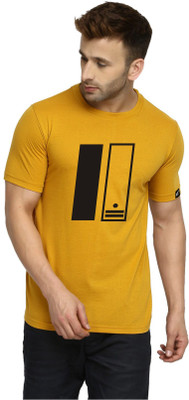 Polo Plus Typography Men Round Neck Yellow T-Shirt