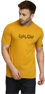 Polo Plus Typography Men Round Neck Yellow T-Shirt
