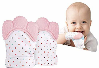 NIMYANK Infant Teething Mittens Silicone Self Soothing Teether Gloves Toy For Babies Teether(Pink)